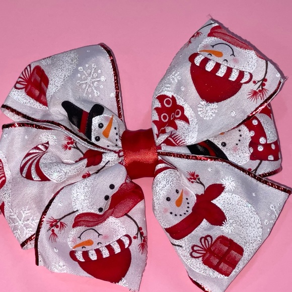Snowmen Hair Bow - Snowman Hair Bow - Hair Clip - Girls Hair Bow - Christmas - Picture 5 of 5